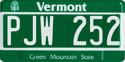 VT license plate PJW252