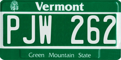 VT license plate PJW262