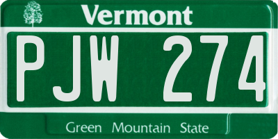 VT license plate PJW274