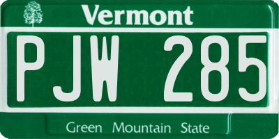 VT license plate PJW285