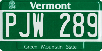 VT license plate PJW289