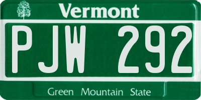 VT license plate PJW292
