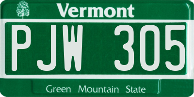 VT license plate PJW305