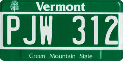 VT license plate PJW312