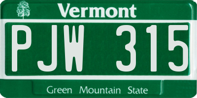 VT license plate PJW315