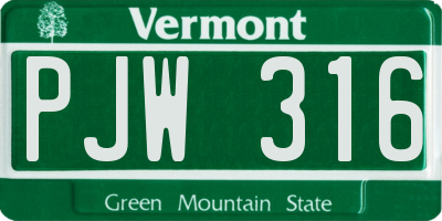VT license plate PJW316