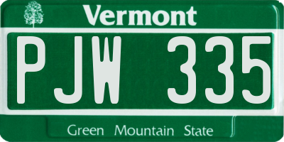 VT license plate PJW335