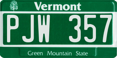VT license plate PJW357
