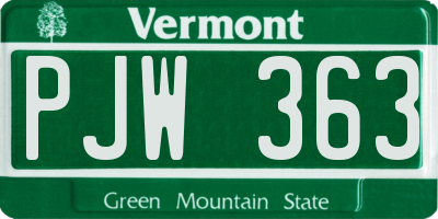 VT license plate PJW363