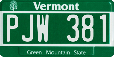 VT license plate PJW381