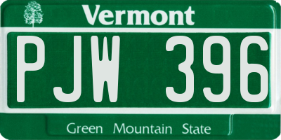 VT license plate PJW396