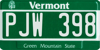 VT license plate PJW398