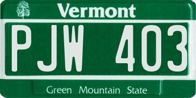 VT license plate PJW403