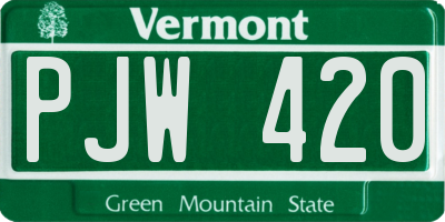 VT license plate PJW420