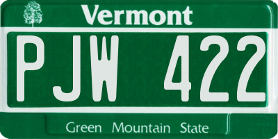 VT license plate PJW422