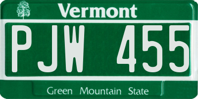 VT license plate PJW455