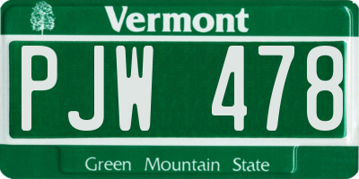 VT license plate PJW478