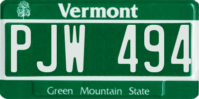 VT license plate PJW494