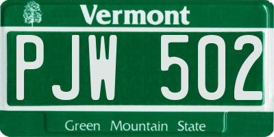 VT license plate PJW502