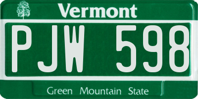 VT license plate PJW598