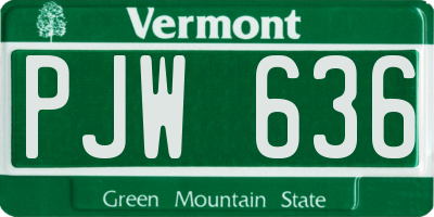 VT license plate PJW636