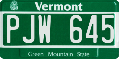VT license plate PJW645