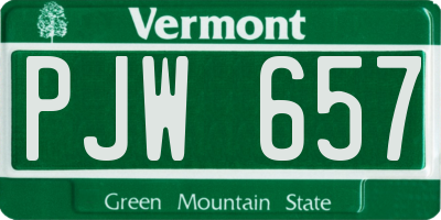 VT license plate PJW657