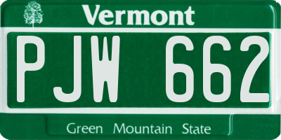 VT license plate PJW662