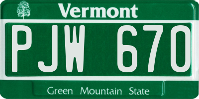 VT license plate PJW670