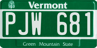 VT license plate PJW681
