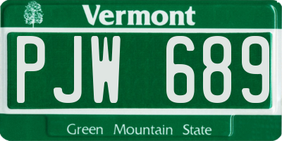 VT license plate PJW689