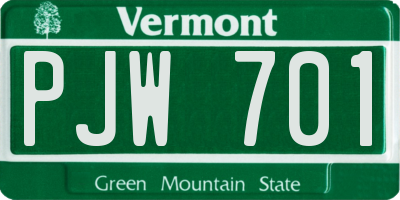 VT license plate PJW701