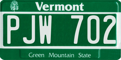 VT license plate PJW702