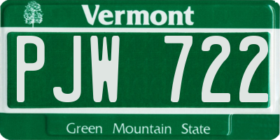 VT license plate PJW722