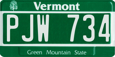VT license plate PJW734