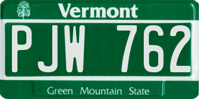 VT license plate PJW762