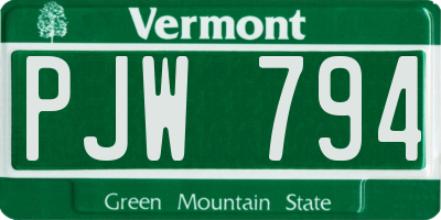 VT license plate PJW794