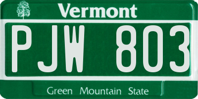 VT license plate PJW803