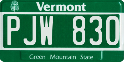 VT license plate PJW830