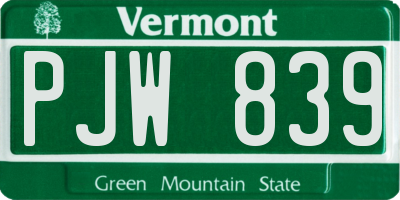 VT license plate PJW839