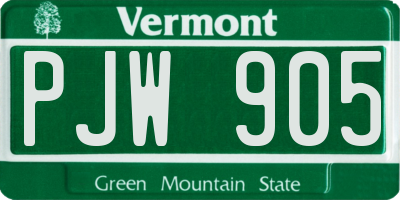 VT license plate PJW905