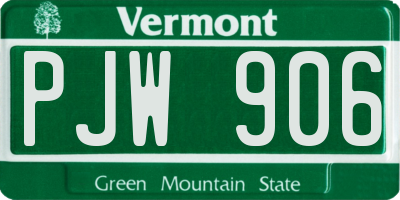 VT license plate PJW906