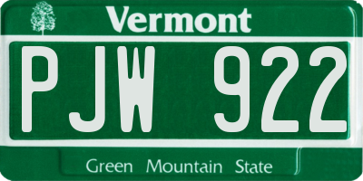VT license plate PJW922
