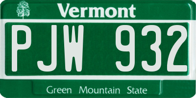 VT license plate PJW932