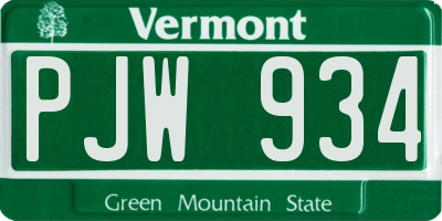 VT license plate PJW934