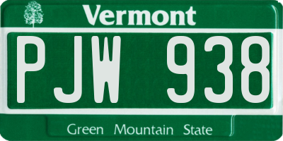 VT license plate PJW938