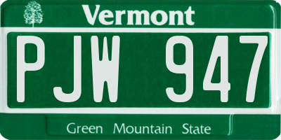 VT license plate PJW947