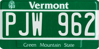 VT license plate PJW962