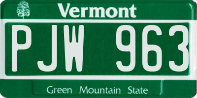 VT license plate PJW963