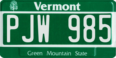 VT license plate PJW985